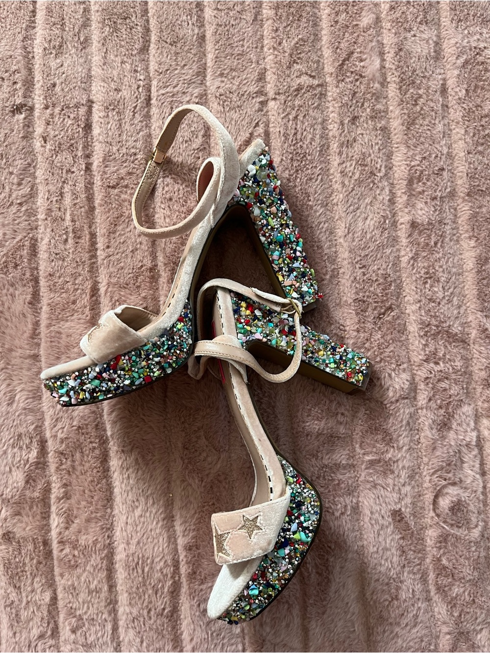 Betsey Johnson Johanna Beaded Platform Block Heel Sandals - Pink - Picture 4 of 6